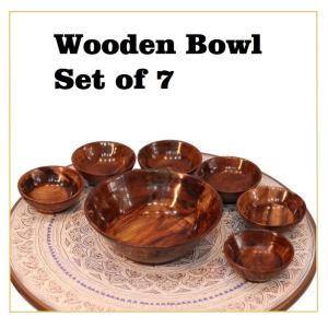 Handmade Wooden Bowls Set Of 7 Pcs , – 1 Large & 6 Small Bowls