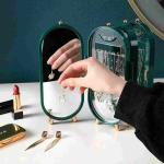Jewellery Box Organiser With Mirror – Foldable Exquisite Dustproof Jewelry Storage Case Multi-function Screen Shaped Metal Display Jewelry Stand For Earring – Necklace & Bracelet
