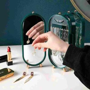 Jewellery Box Organiser With Mirror – Foldable Exquisite Dustproof Jewelry Storage Case Multi-function Screen Shaped Metal Display Jewelry Stand For Earring – Necklace & Bracelet