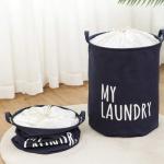 Drawstring Laundry Basket Waterproof Canvas Dirty Clothes Storage Foldable Toy Organizer