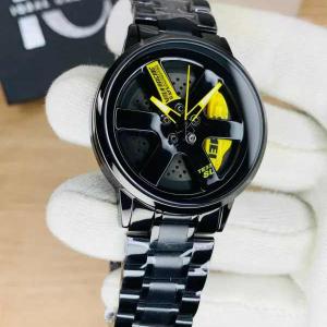 Ma1 Black Car Sport Rim Hub Wheel Wristwatch For Mens (random Dial Color And Random Strap Color)