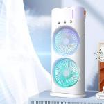 Portable Mini Double Fan Air Cooler With Mist Humidifier And Led Lighting, Mini Table Cooling Fan For Home & Office – Rechargeablel
