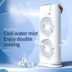 Portable Mini Double Fan Air Cooler With Mist Humidifier And Led Lighting, Mini Table Cooling Fan For Home & Office – Rechargeablel