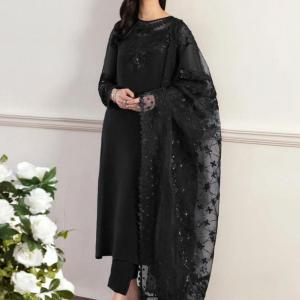 Baroque Embroidered Chiffon Black Unstitched – D291/292
