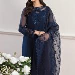 Baroque Embroidered Chiffon Navy Blue Unstitched – D291/292