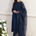 Baroque Embroidered Chiffon Navy Blue Unstitched – D291/292
