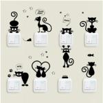 8 Pcs Cartoon Black Kitty Switch Sticker Home Decor Living Room