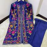 3 Pcs Beautiful Embroidery Suit Shamose Silk With Round Neck