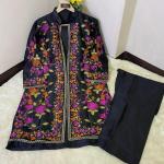 3 Pcs Beautiful Embroidery Suit Shamose Silk With Round Neck