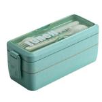 Bento Lunch Box For Adults/kids – 2-layer Leak-proof Wheat Straw Meal Prep Container With Utensils, Bpa-free, Microwave & Dishwasher Safe ( Random Color )( Without Box )