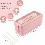 Bento Lunch Box For Adults/kids – 2-layer Leak-proof Wheat Straw Meal Prep Container With Utensils, Bpa-free, Microwave & Dishwasher Safe ( Random Color )( Without Box )